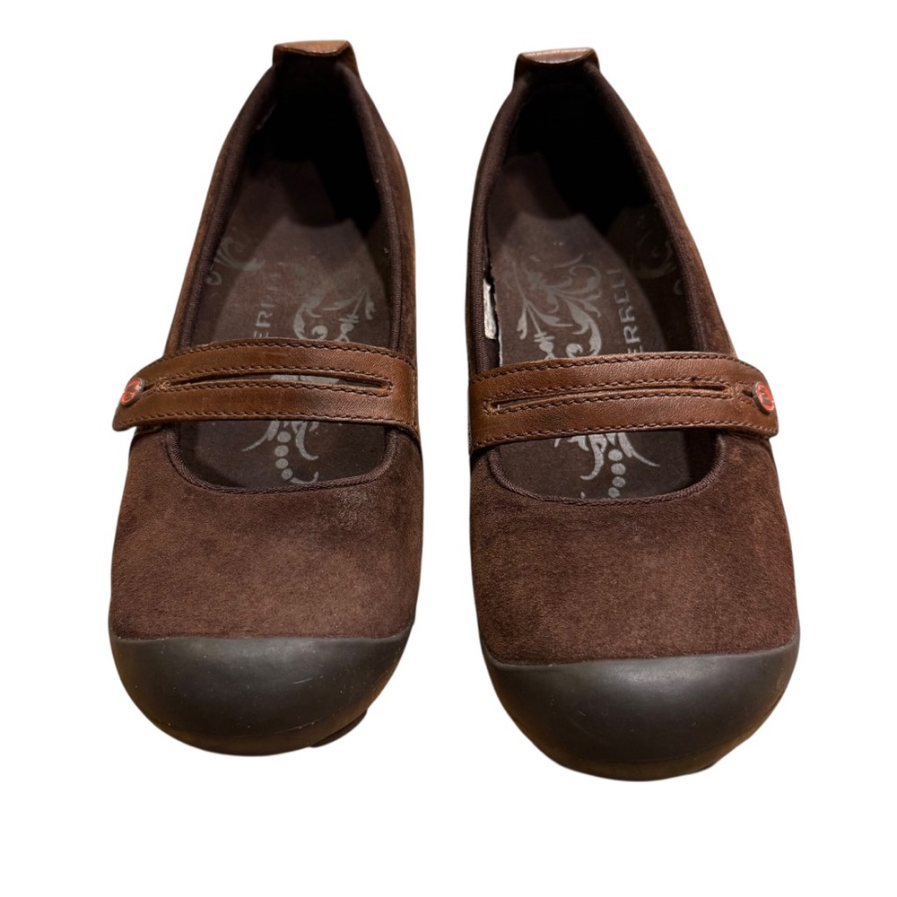 Merrell Plaza Bandeau Mary Jane Brown Suede Leather Vibram Shoes 8.5 on